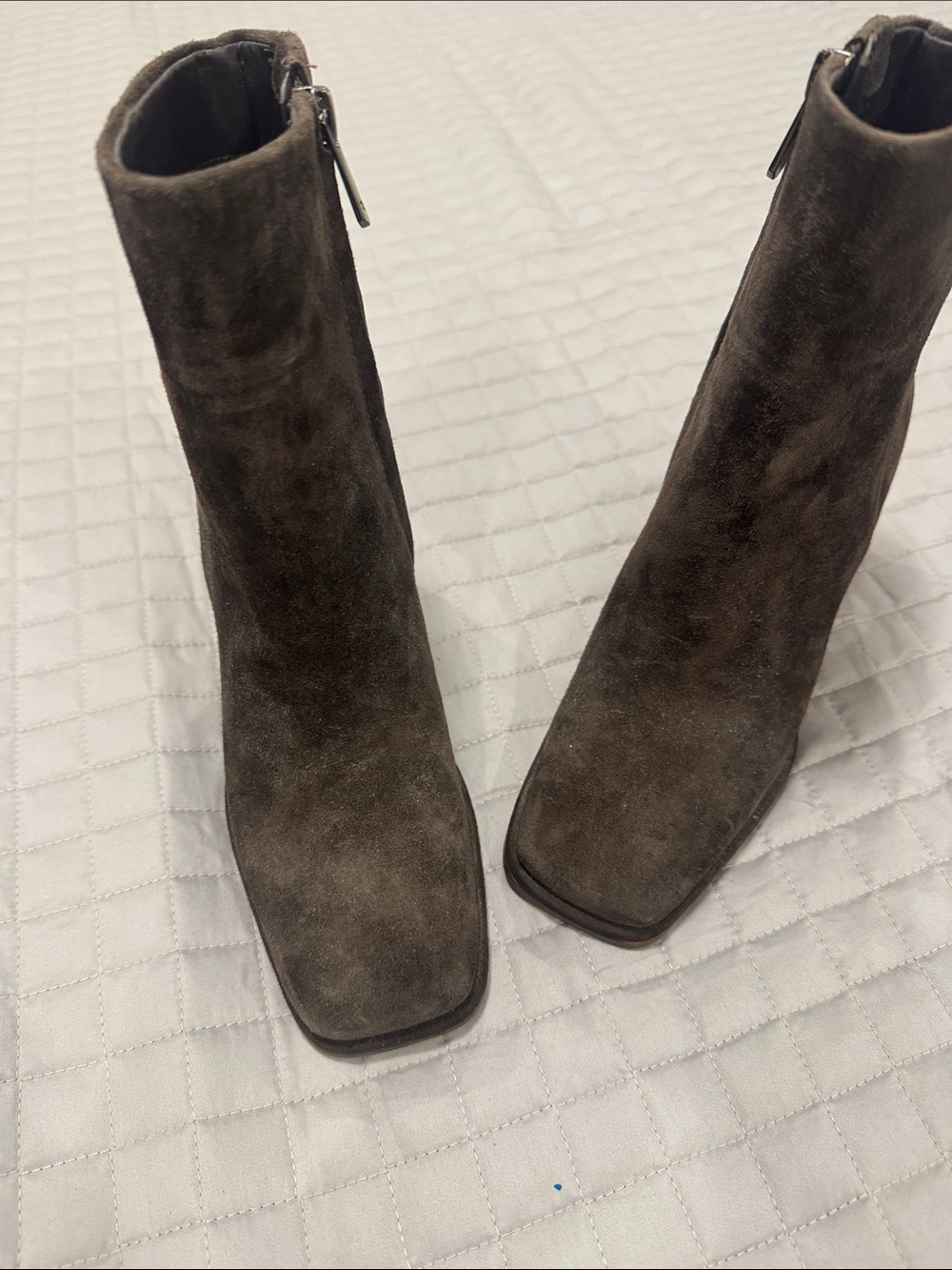 Suede Square-Toe 3” above Ankle Boots in Dark Brown
